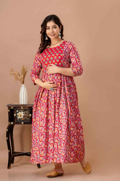 Red Petal Harmony Maternity Dress