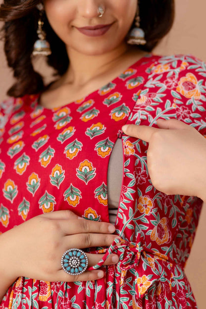 Red Petal Harmony Maternity Dress