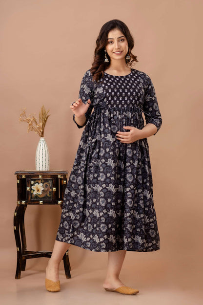 Midnight Floral Bliss Maternity Dress