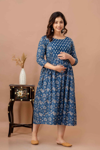 Blue Petal Bliss Maternity Dress