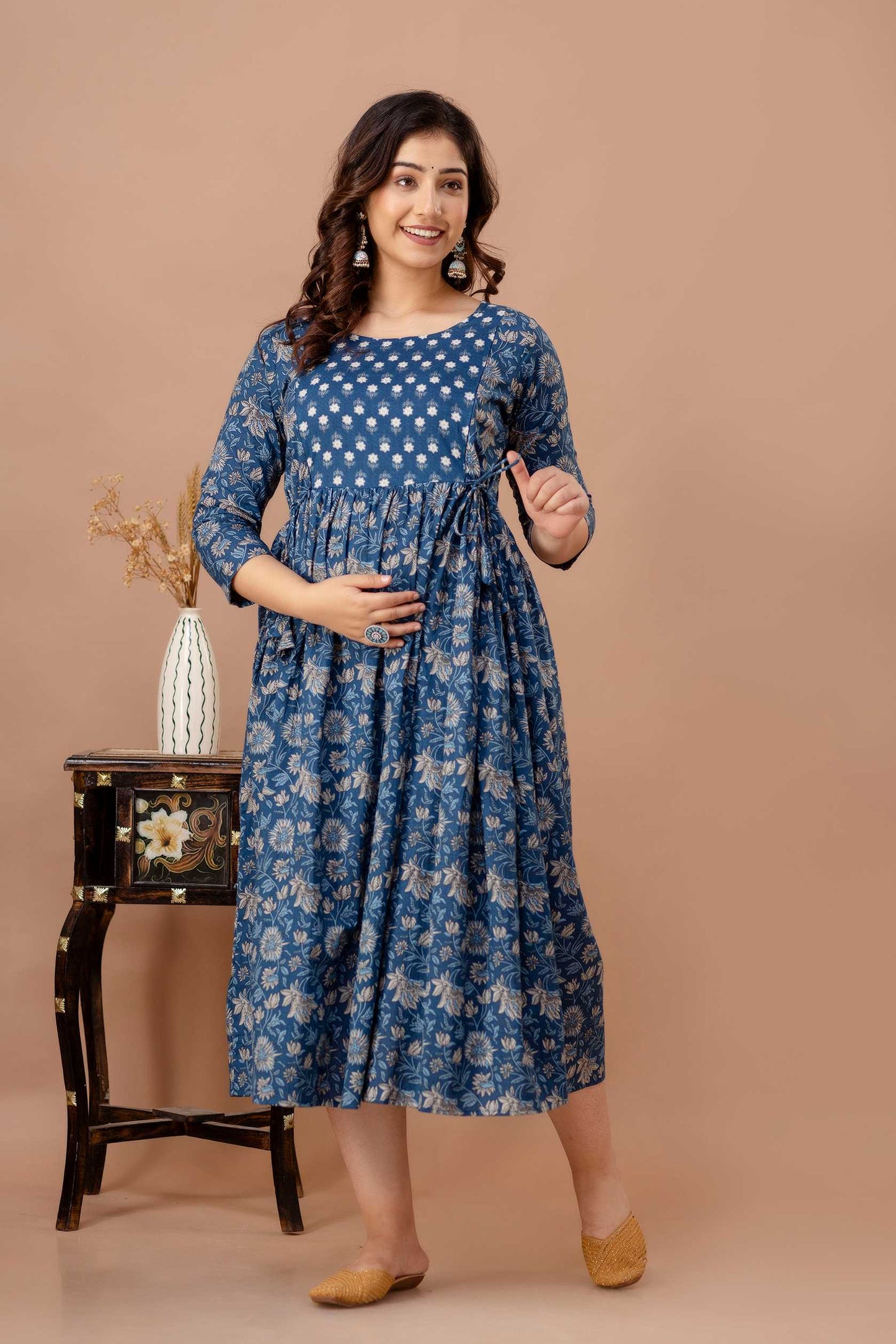 Blue Petal Bliss Maternity Dress