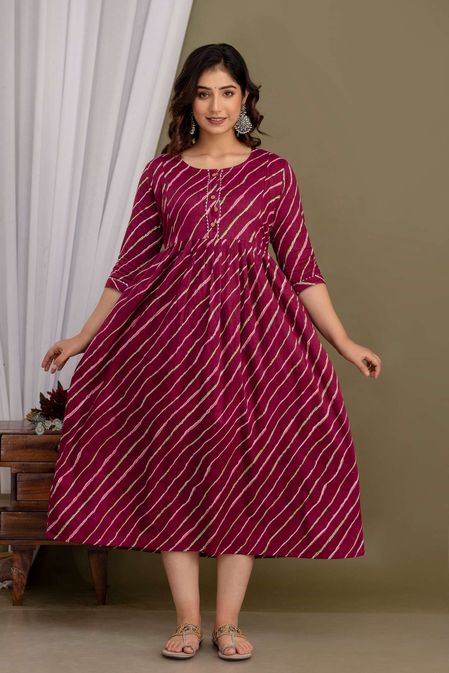 Maroon Striped Radiance Maternity Dress