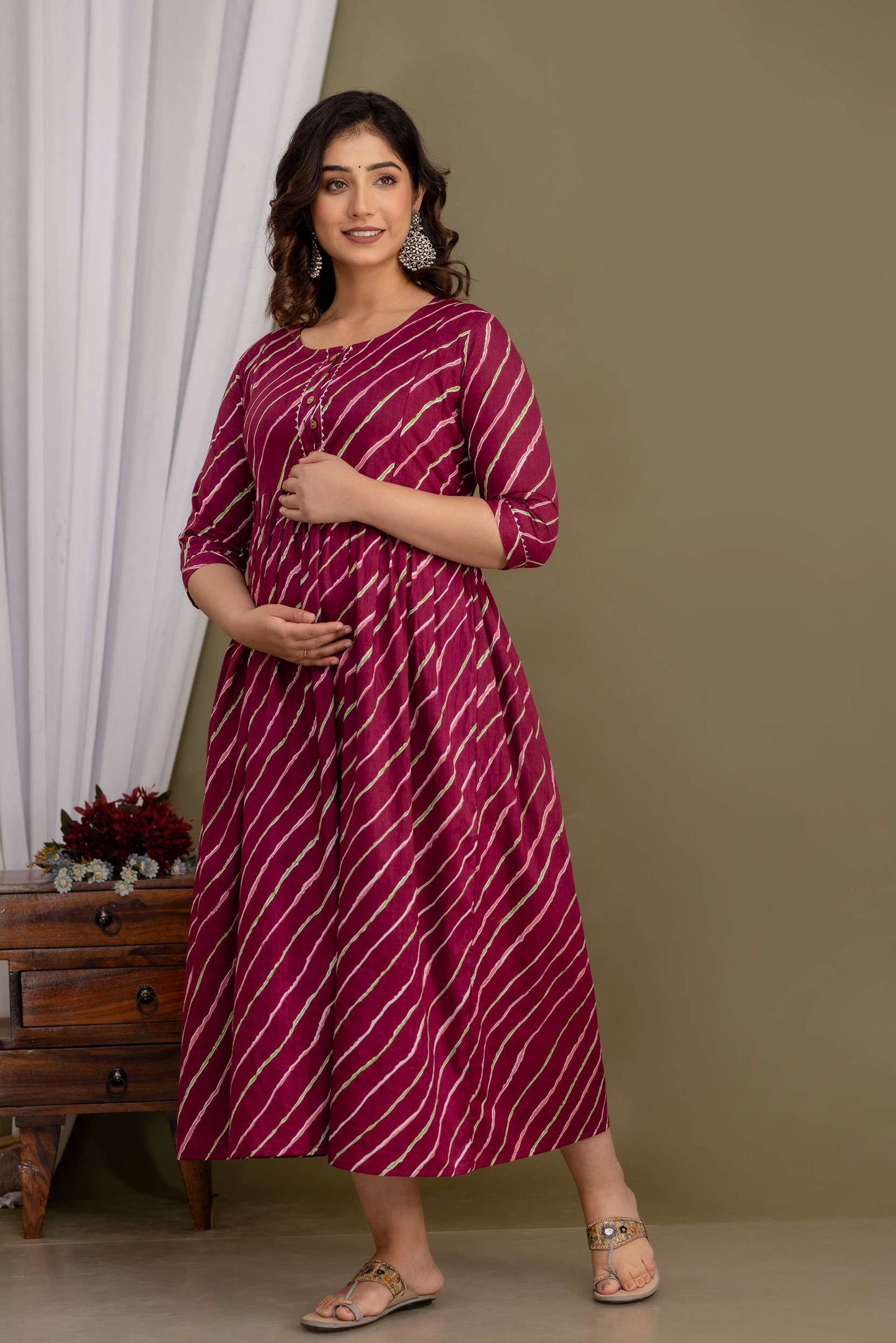 Maroon Striped Radiance Maternity Dress