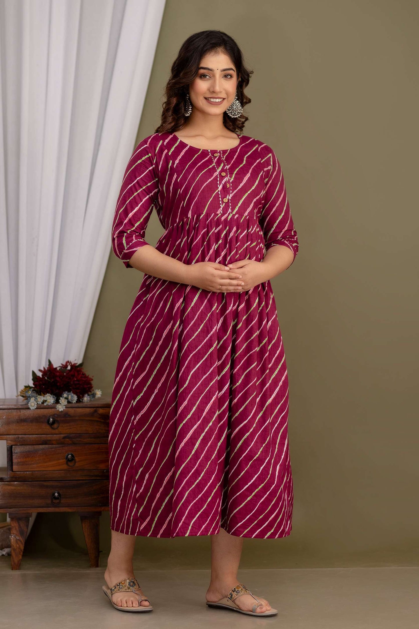 Maroon Striped Radiance Maternity Dress