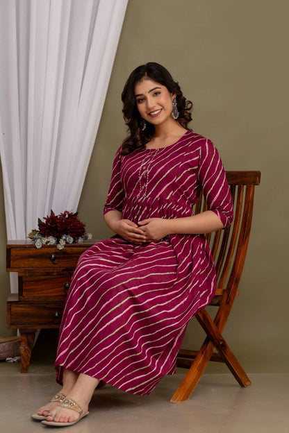 Maroon Striped Radiance Maternity Dress