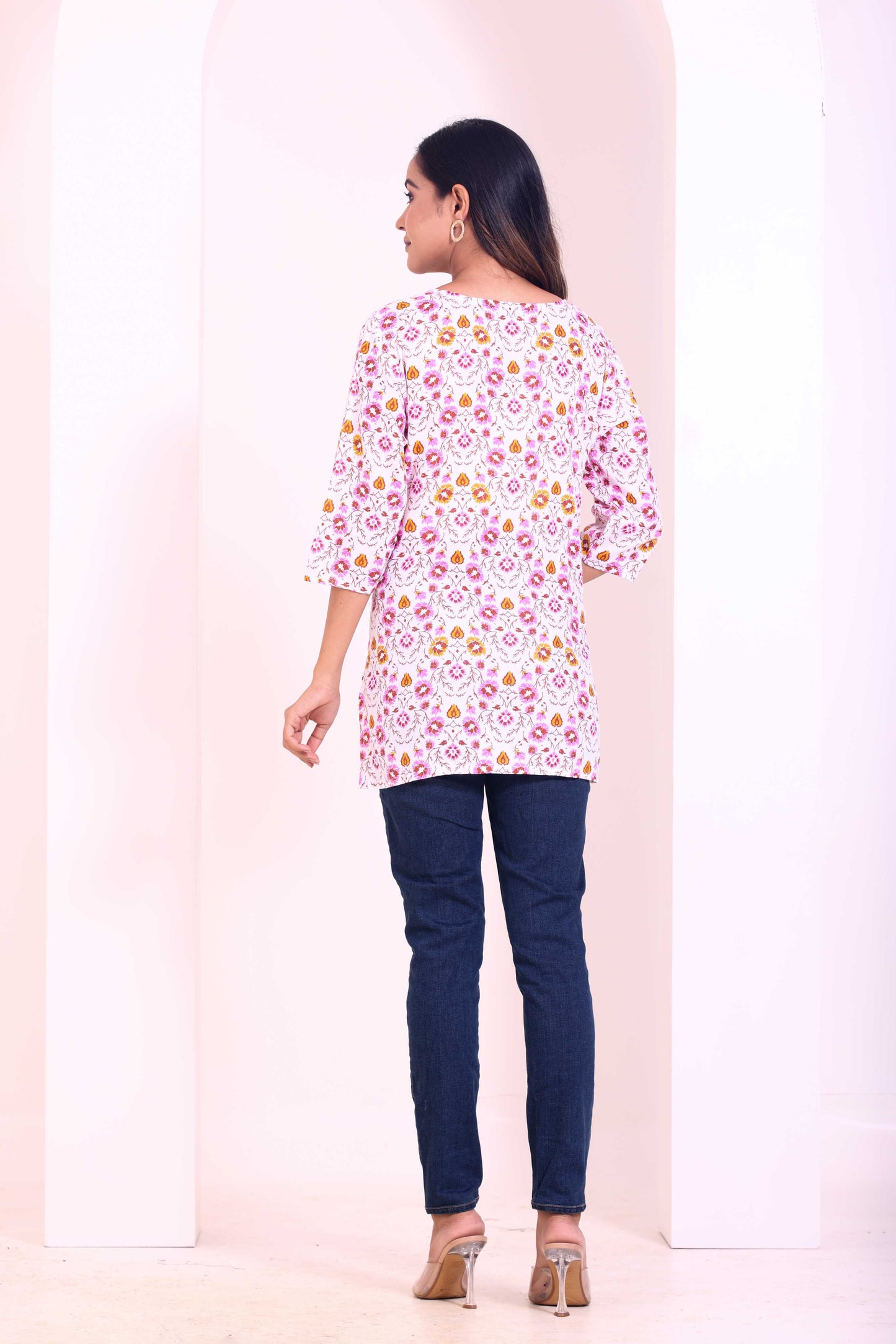 Pink Flower Short Kurta