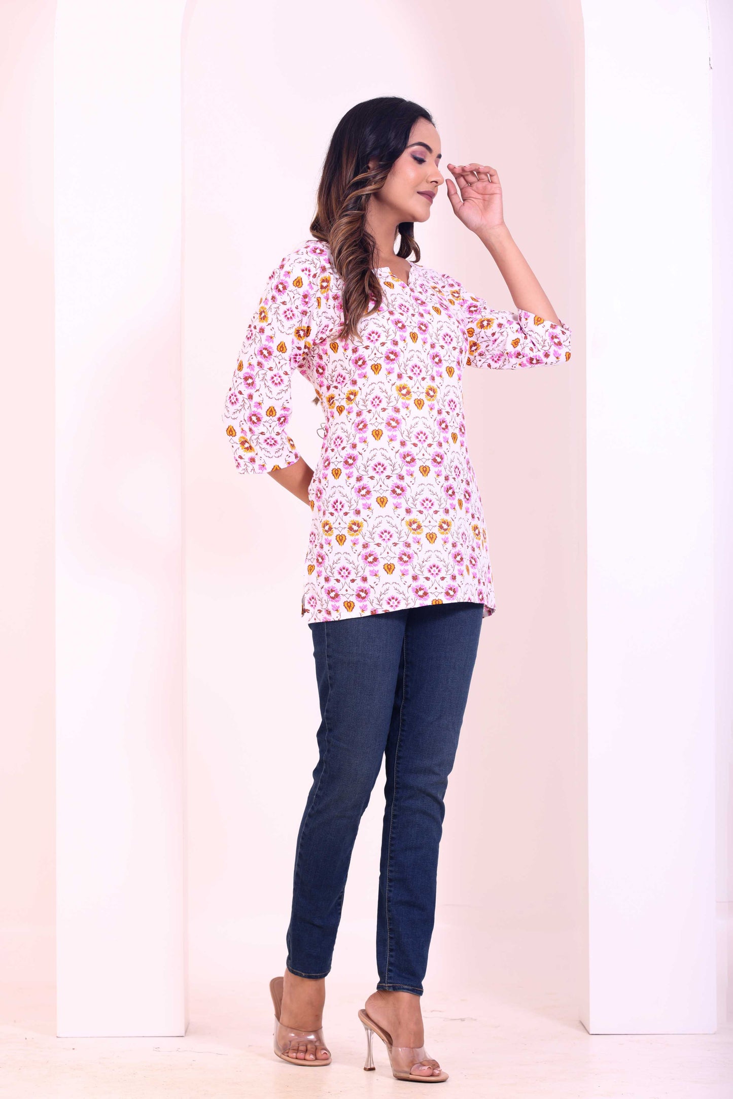 Pink Flower Short Kurta