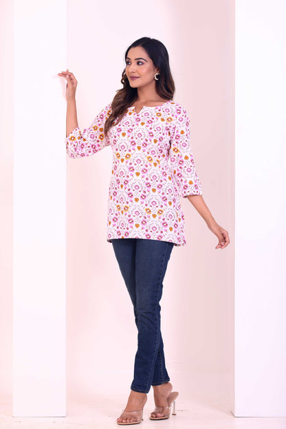 Pink Flower Short Kurta