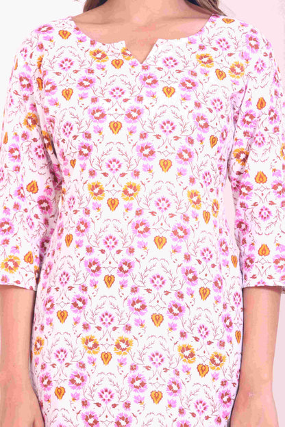 Pink Flower Short Kurta