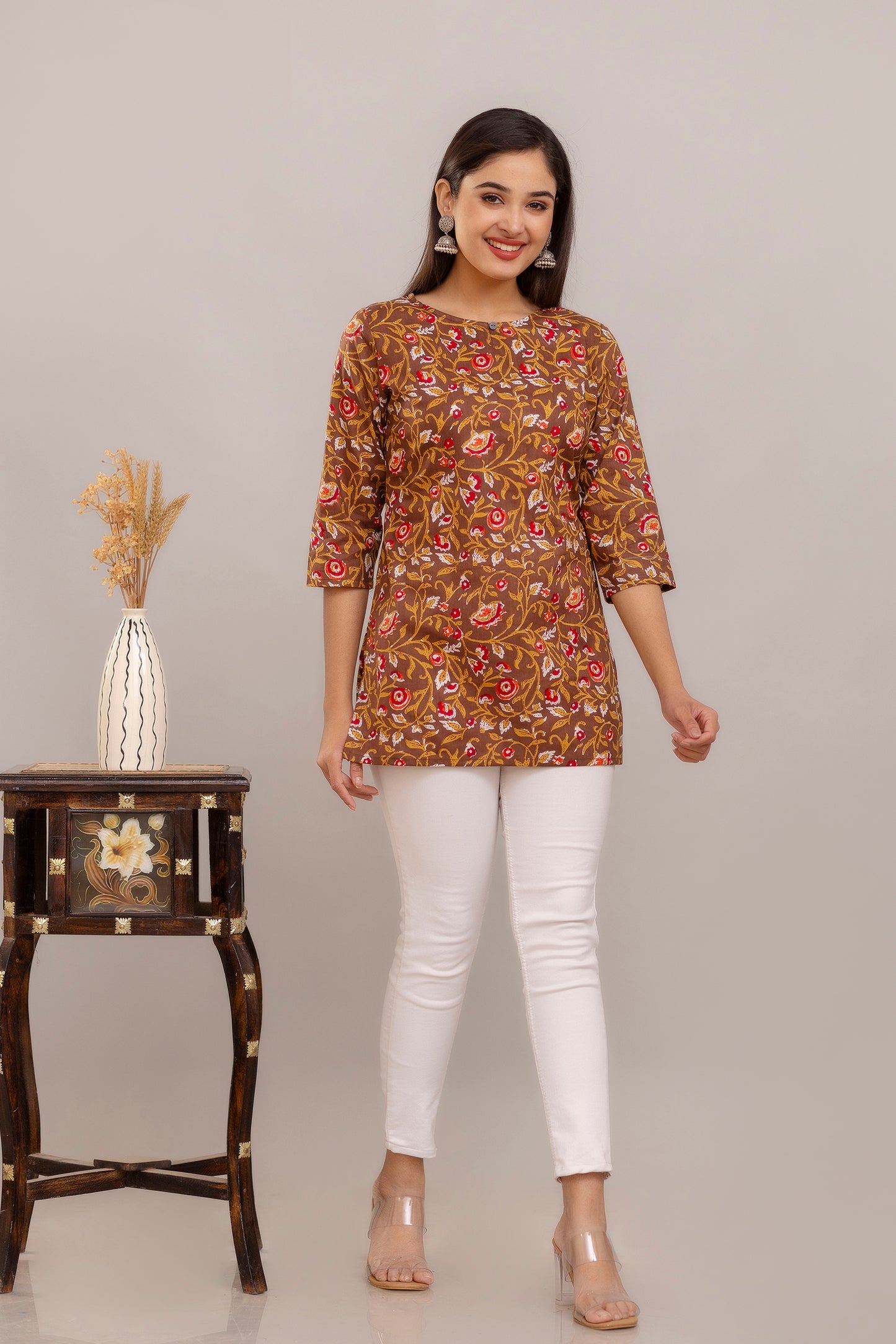 Brown Red Short Kurta