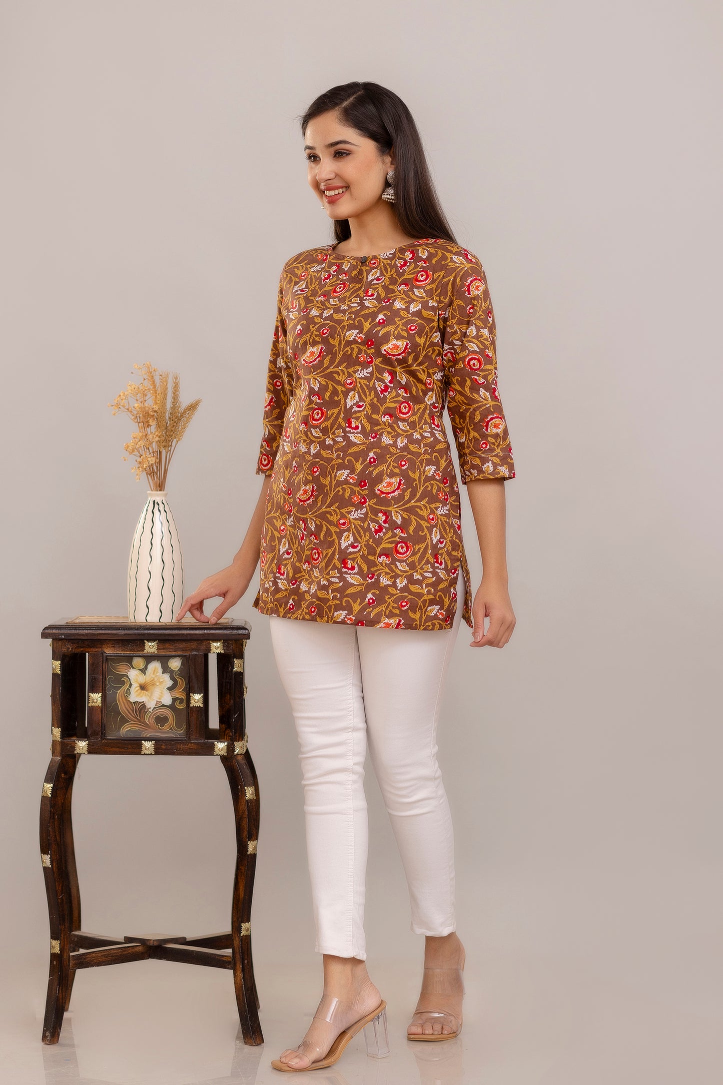 Brown Red Short Kurta