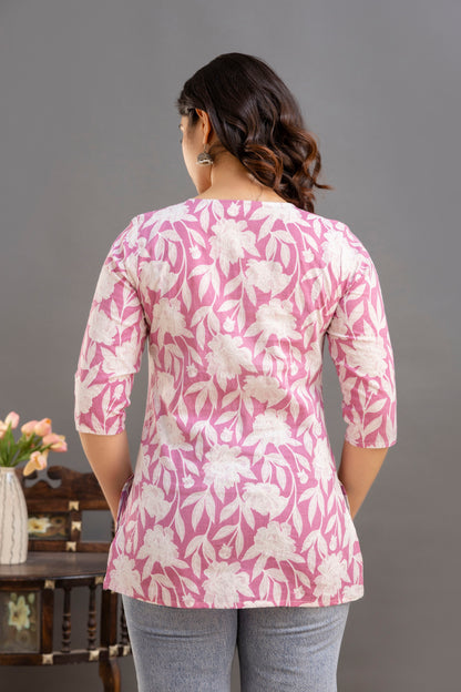 Big Flower Pink Short Kurta