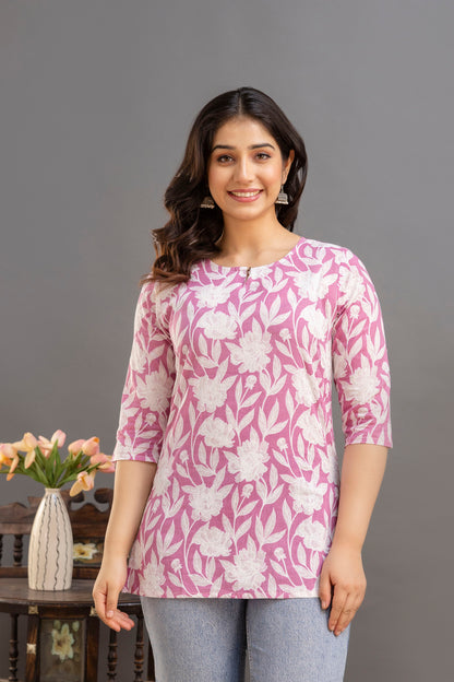 Big Flower Pink Short Kurta