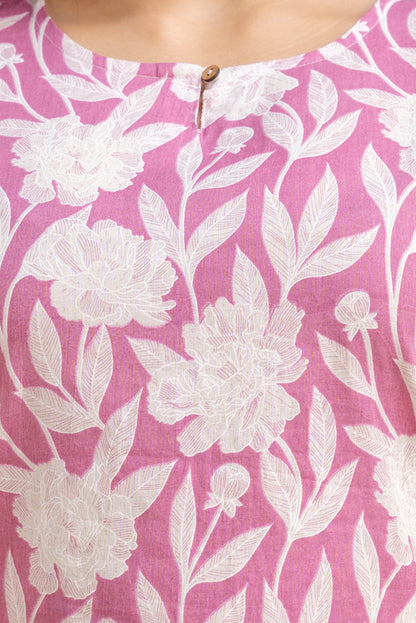 Big Flower Pink Short Kurta