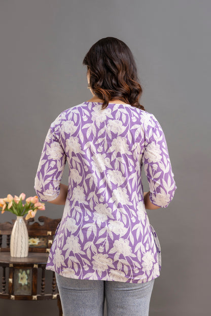 Big Flower Purple Short Kurta