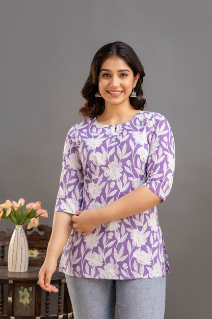 Big Flower Purple Short Kurta