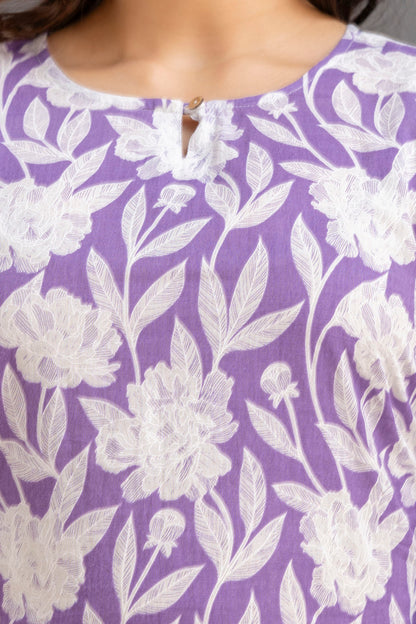 Big Flower Purple Short Kurta