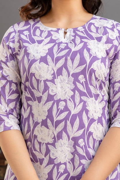 Big Flower Purple Short Kurta