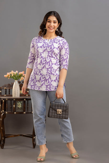 Big Flower Purple Short Kurta