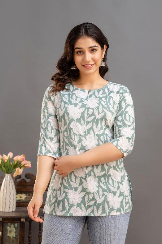 Big Flower Green Short Kurta