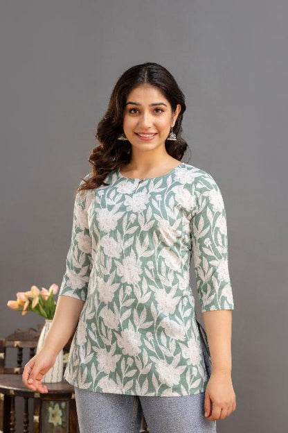 Big Flower Green Short Kurta