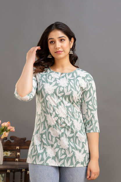 Big Flower Green Short Kurta