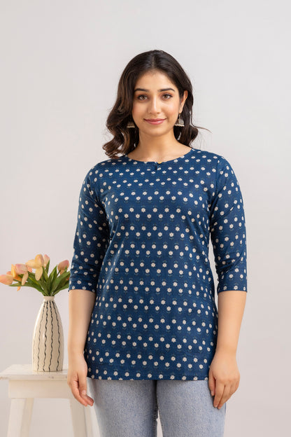 Sun Flower Navy Short Kurta