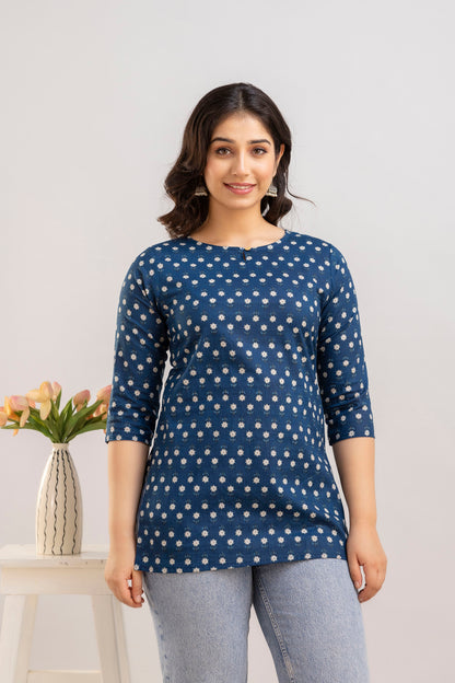 Sun Flower Navy Short Kurta