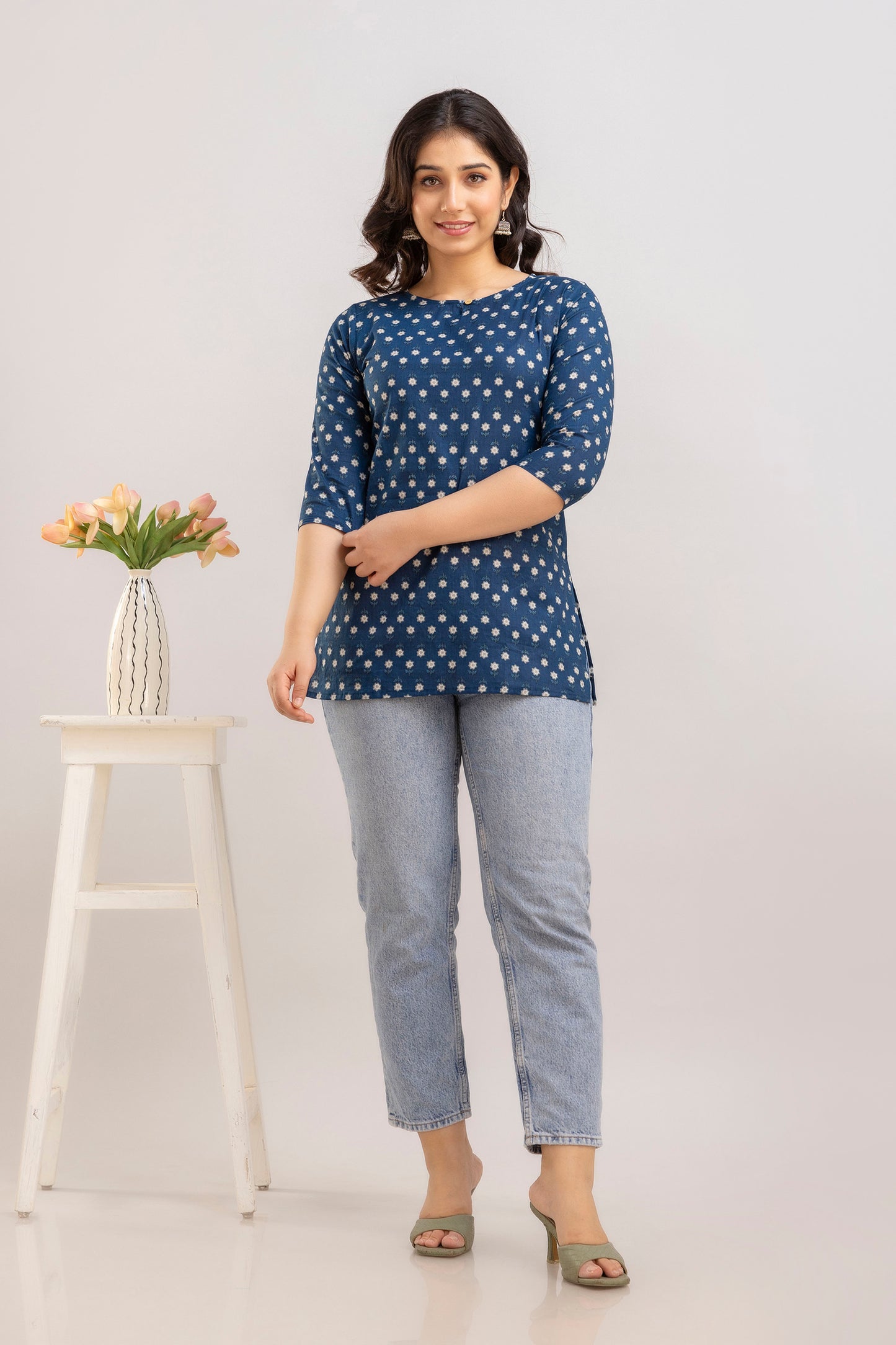 Sun Flower Navy Short Kurta