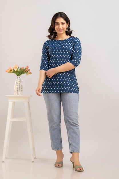 Sun Flower Navy Short Kurta