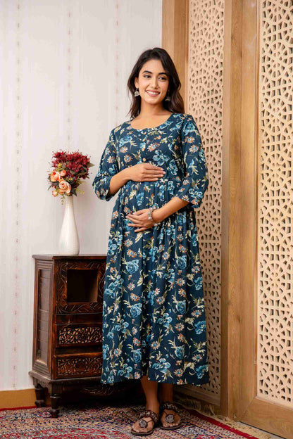 Navy Petal Serenity Maternity Dress