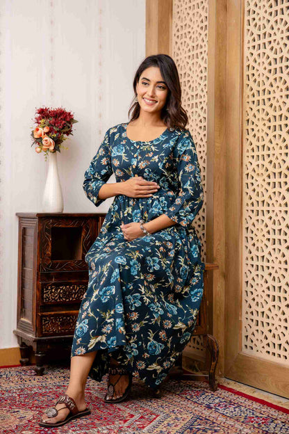 Navy Petal Serenity Maternity Dress