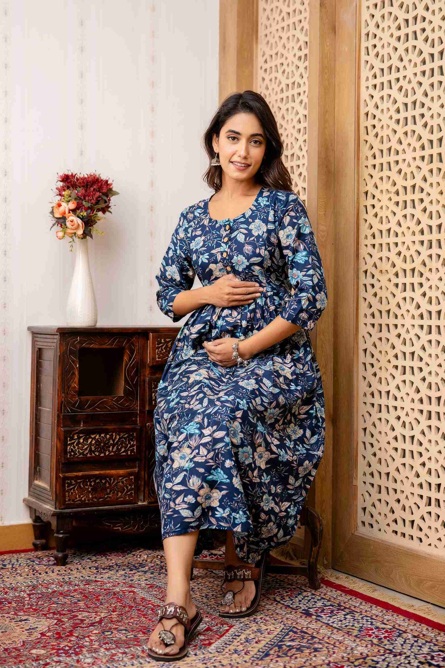 Blue Blossom Elegance Maternity Dress