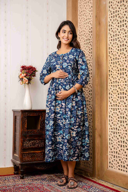 Blue Blossom Elegance Maternity Dress