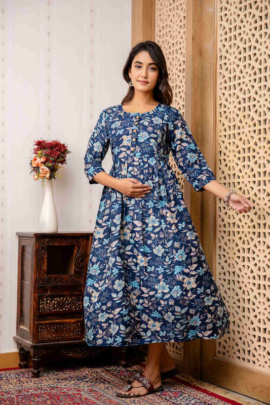 Blue Blossom Elegance Maternity Dress