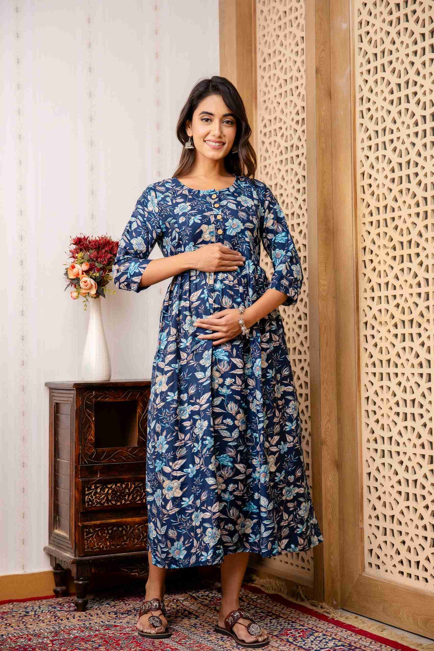 Blue Blossom Elegance Maternity Dress