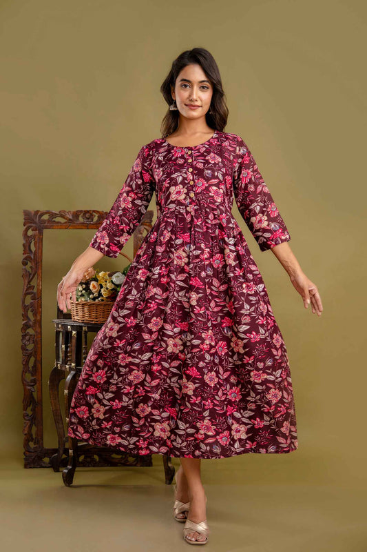 Maroon Petal Bloom Maternity Dress