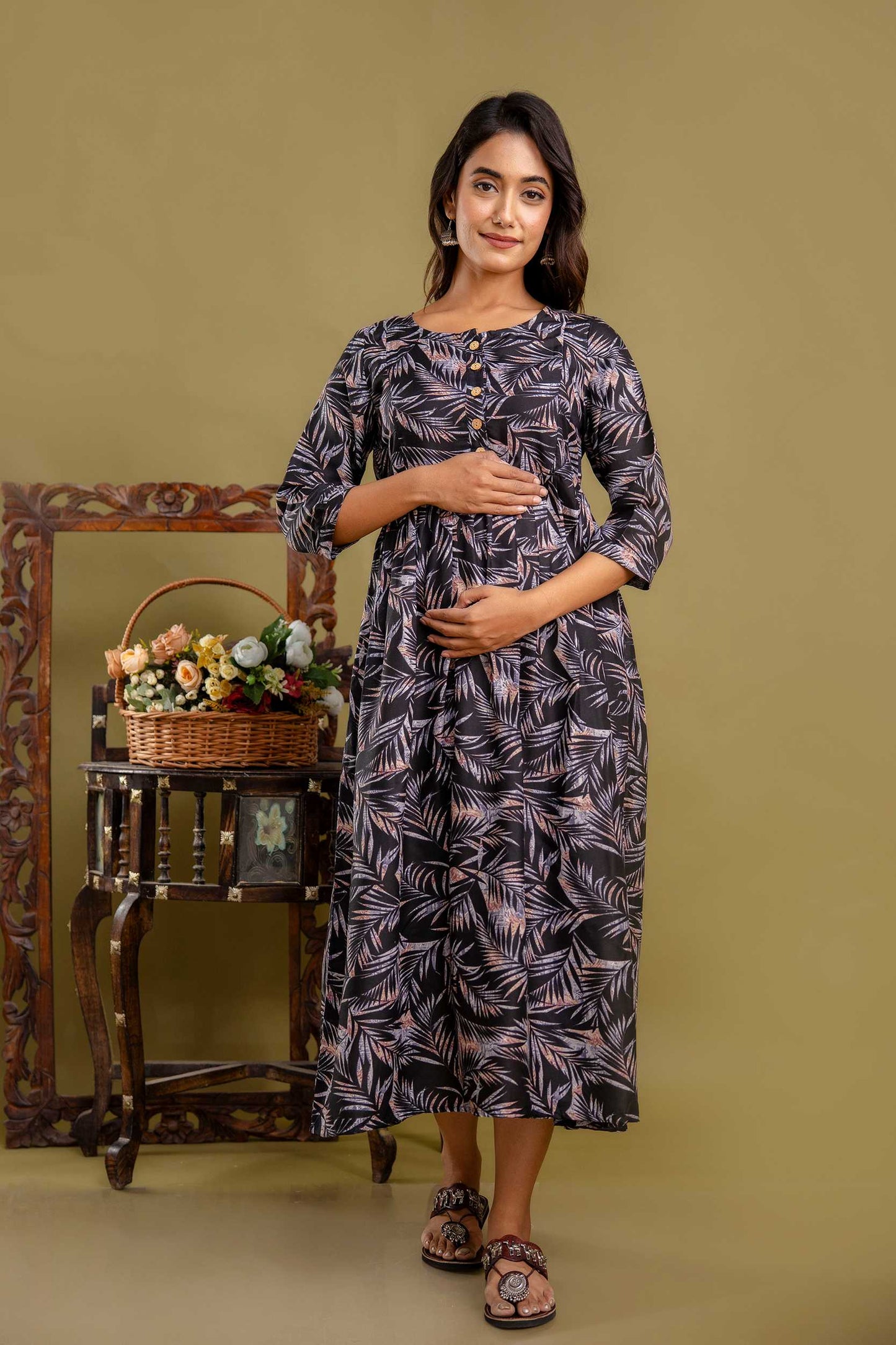 Leafy Charms Maternity Dress