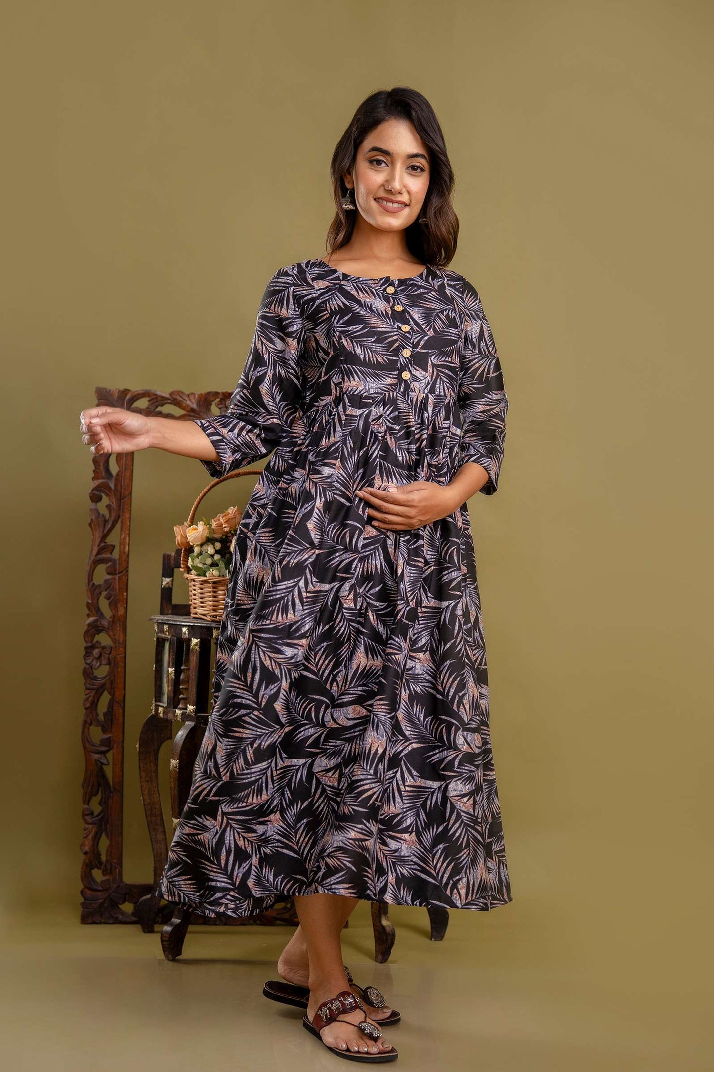 Leafy Charms Maternity Dress