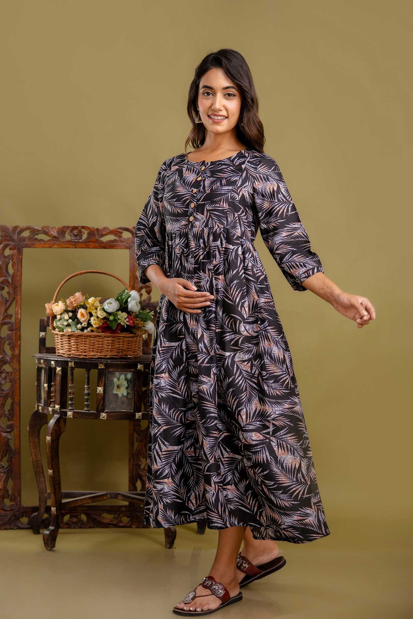 Leafy Charms Maternity Dress