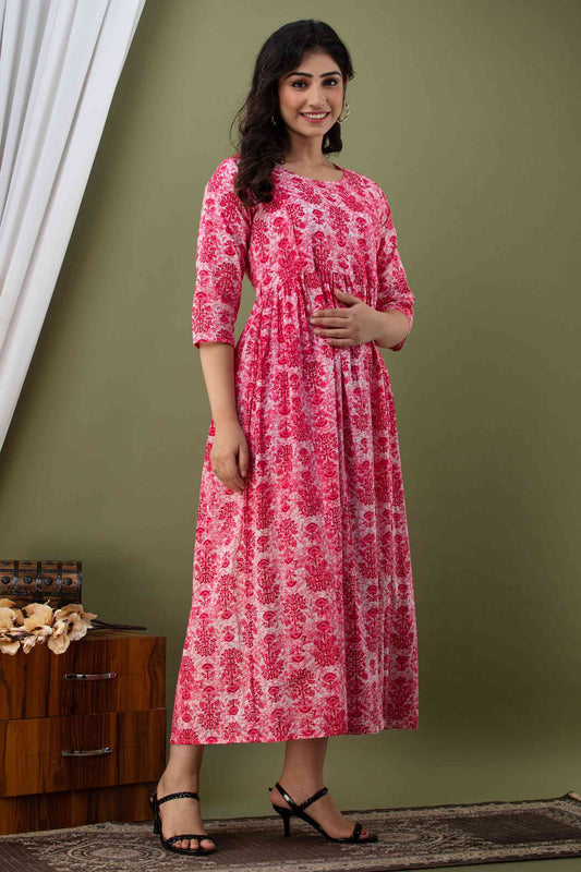 Floral Printed Anarkali Maternity Feeding Kurti