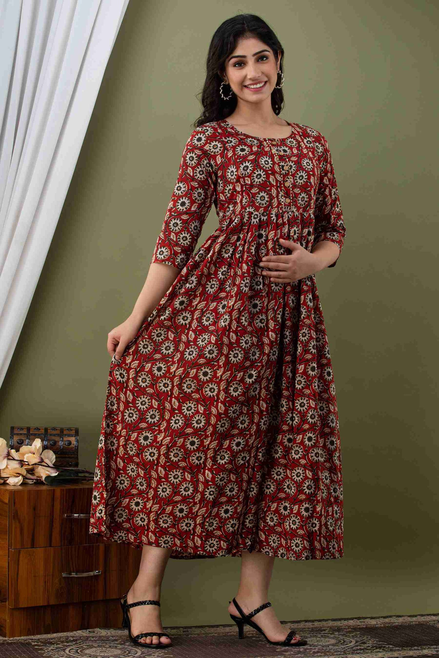 Meadow Printed Anarkali Maternity Feeding Kurti