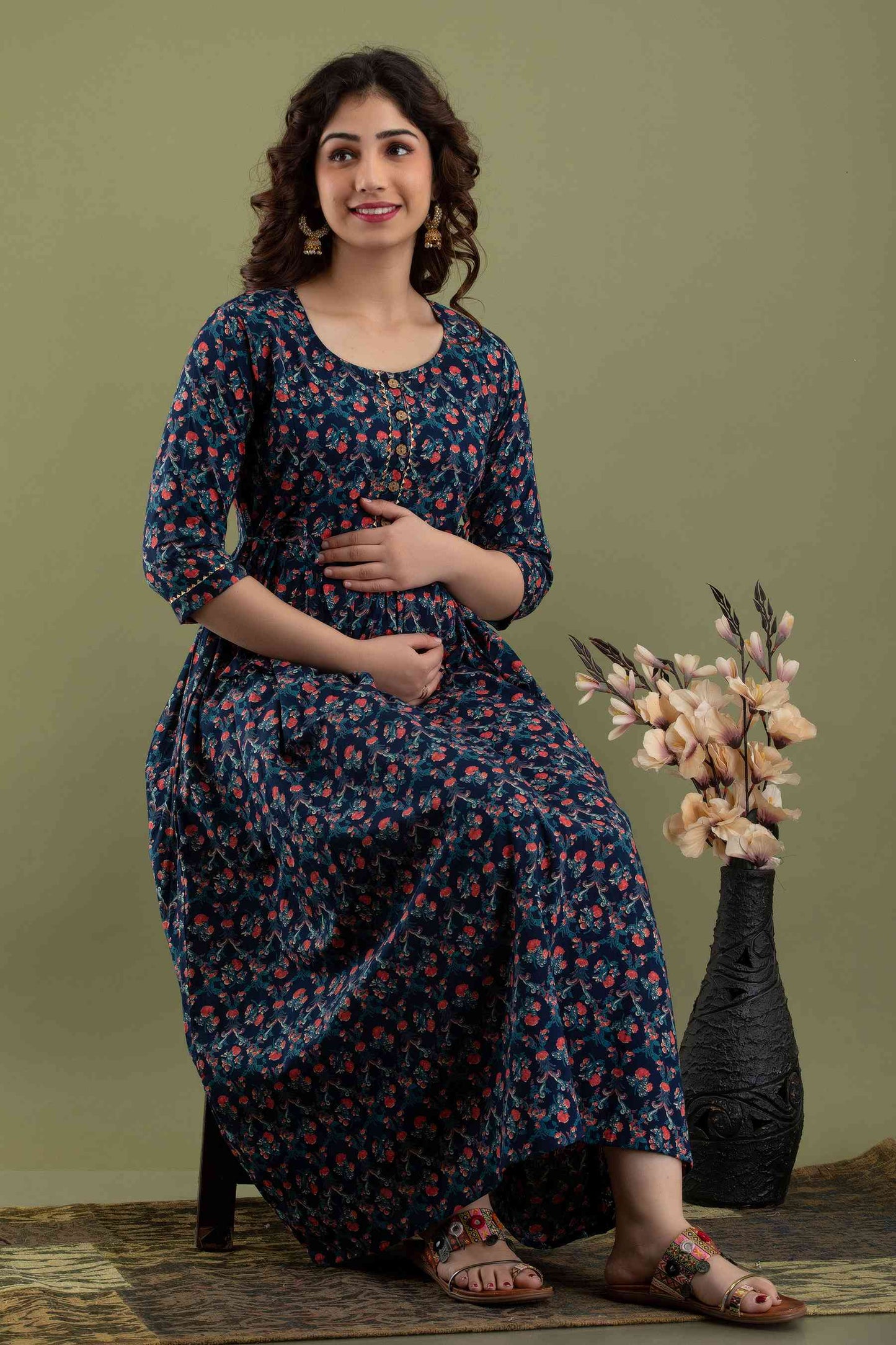 Navy Floral Bliss Maternity Dress