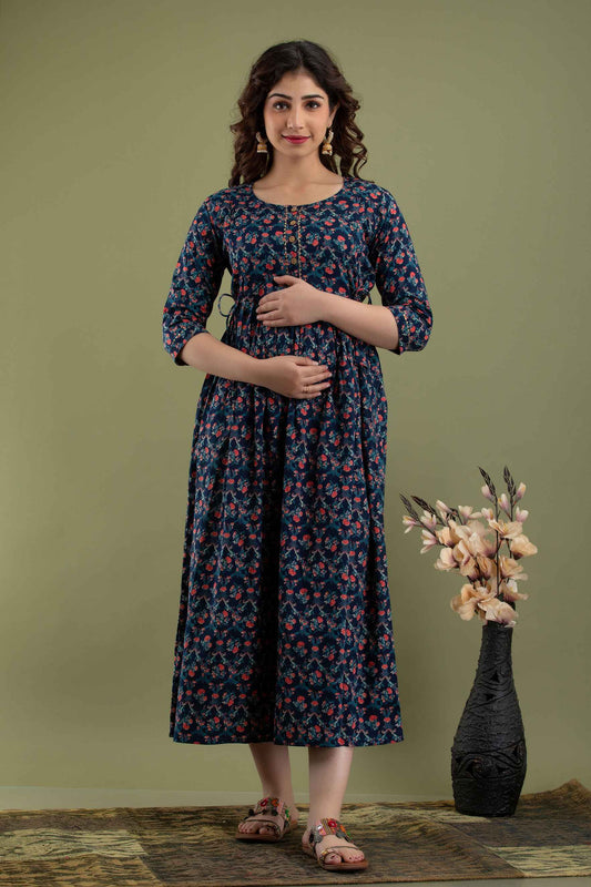 Navy Floral Bliss Maternity Dress