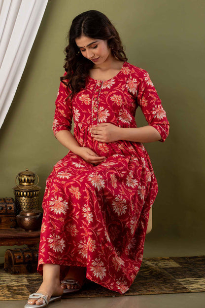 Red Blossom Charm Maternity Dress