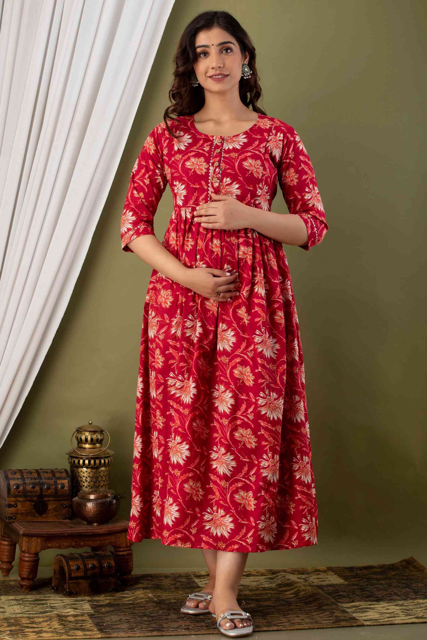 Red Blossom Charm Maternity Dress