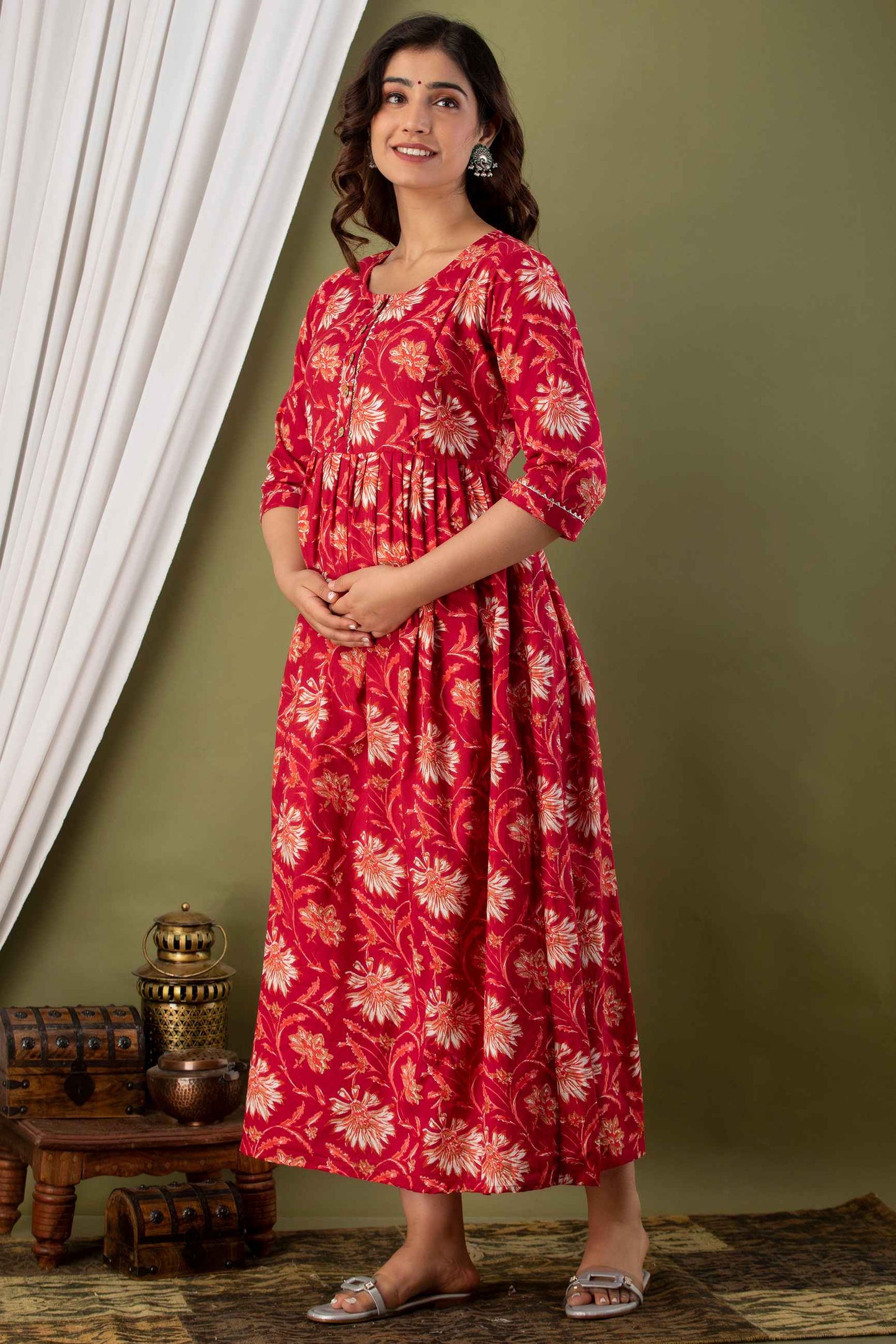 Red Blossom Charm Maternity Dress