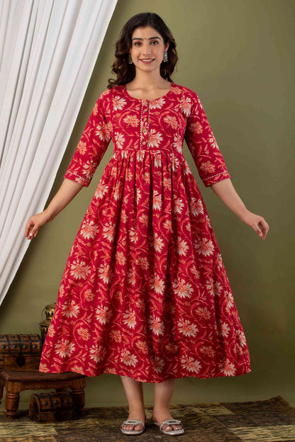 Red Blossom Charm Maternity Dress