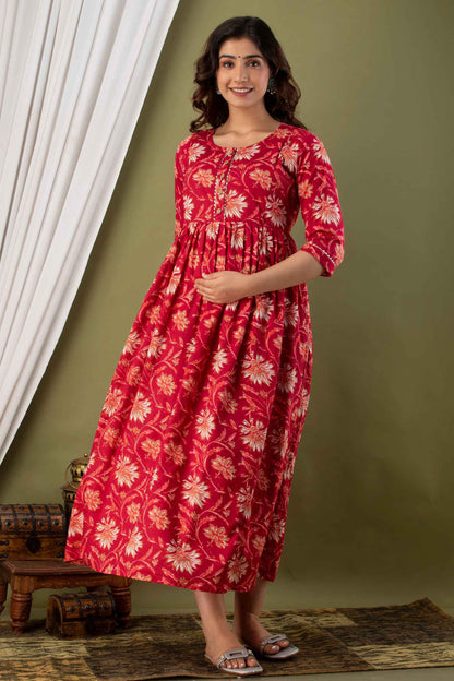 Red Blossom Charm Maternity Dress