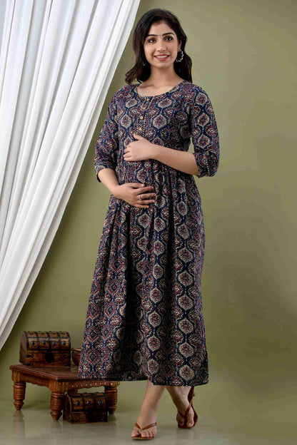 Navy Blossom Radiance Maternity Dress